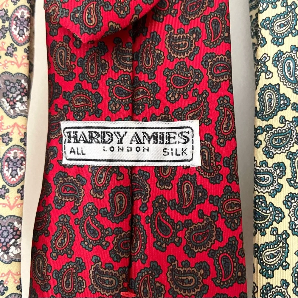 Lot of 4 Luxury Designer All Silk Ties Hardy Amies Christian Dior Paisley Formal